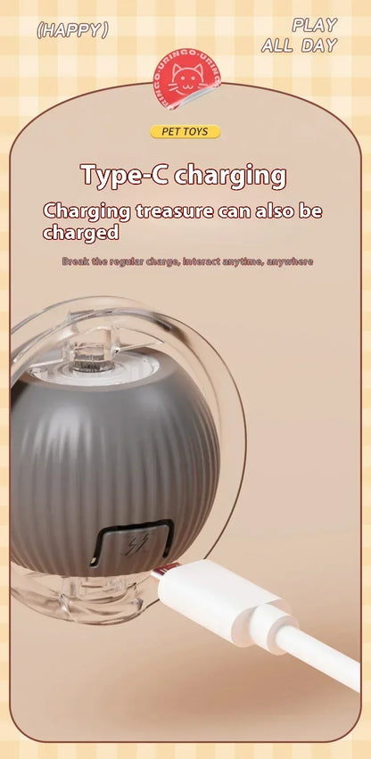 Rechargeable Cat Toy Automatic Rolling Ball with Simulated Tail Electric Pet Interactive Toy for Cats & Dogs