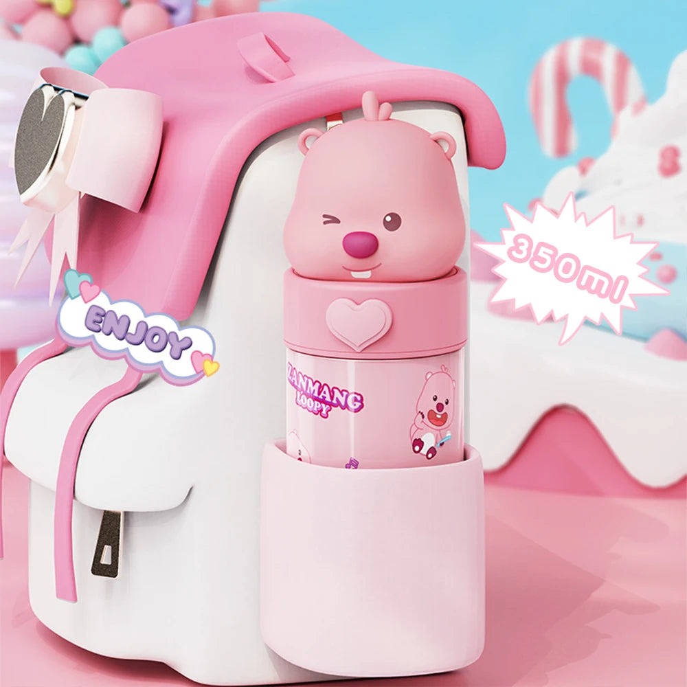 350ML Kawaii Loopy Stainless Steel Thermos – Cartoon Beaver Vacuum Flask for Kids and Girls