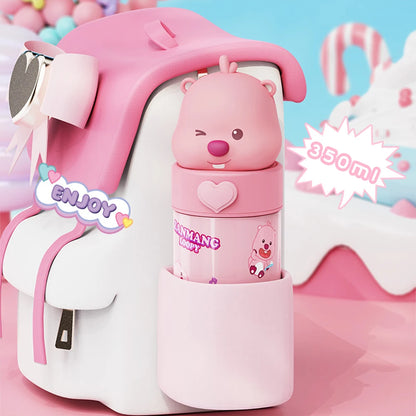 350ML Kawaii Loopy Stainless Steel Thermos – Cartoon Beaver Vacuum Flask for Kids and Girls