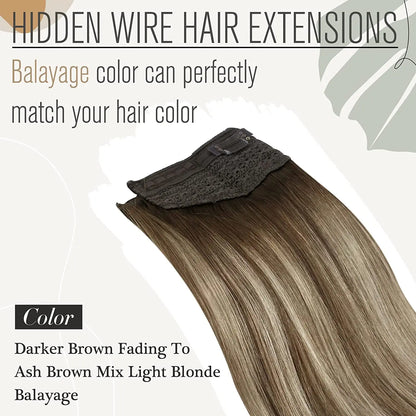 VeSunny Fish Line Human Hair Extension - Invisible Wire One-Piece Blonde Hair Weft with Clips