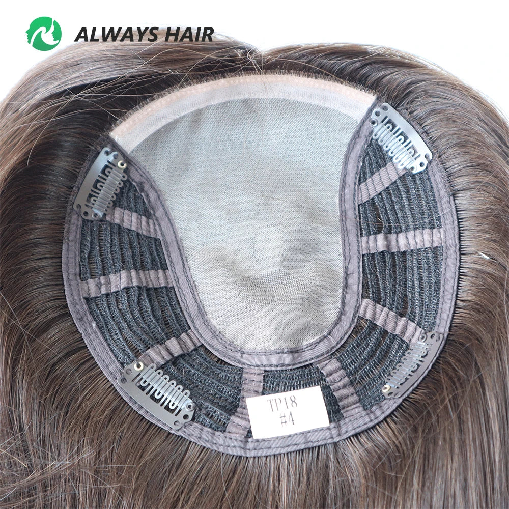 Alwayshair 14"-16" Straight Human Hair Clip-in Topper for Women 120% Density