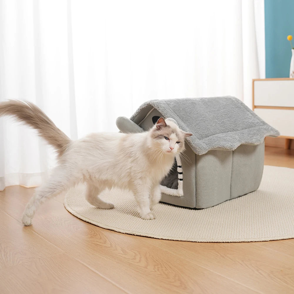 Gray Detachable Cat House – Semi-Enclosed, Washable Pet Nest for Small Pets