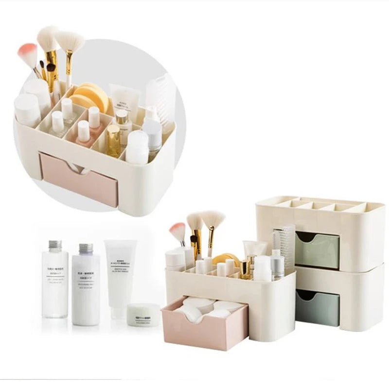 Makeup Organizer Storage Box with Drawer – Acrylic Plastic Case for Lipstick, Brushes & Cotton Swabs