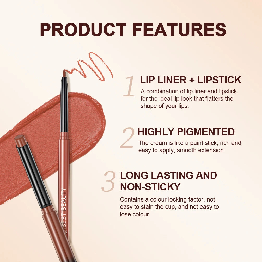 QIBEST 2PC Matte Velvet Lipstick & Lipliner Set - Long Lasting Red Lip Contour Pencil