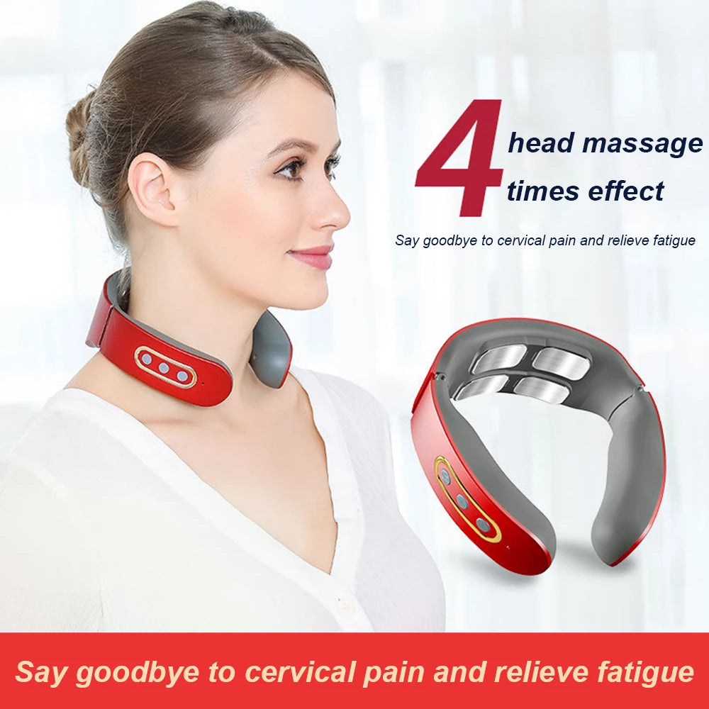 Electric Neck & Shoulder Pulse Massager 4-Head TENS Magnetic Heating for Pain Relief