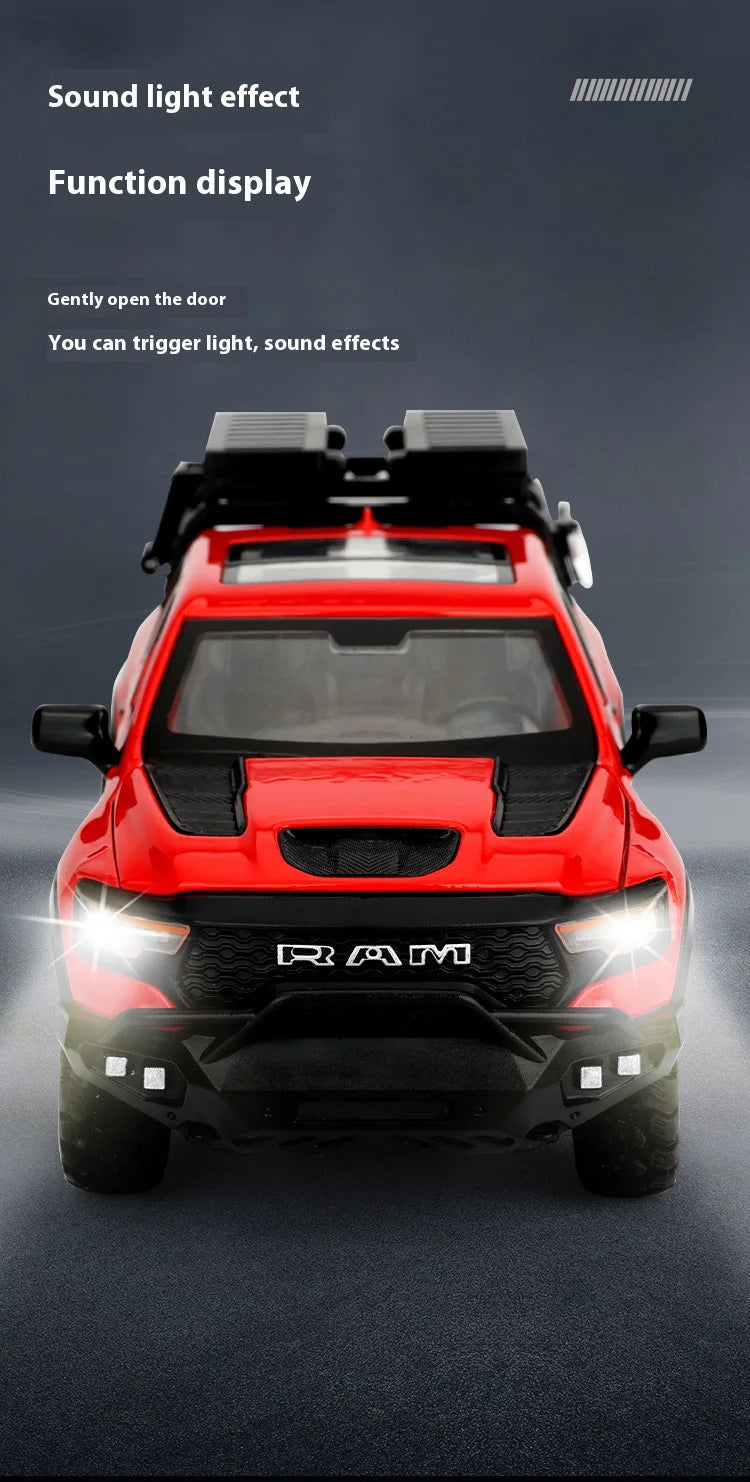 1/32 RAM 1000 TRX Mammoth Pickup Alloy Car Model with Sound and Light Pull Back Toy for Kids Collectibles Birthday Gift