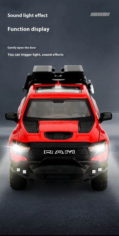 1/32 RAM 1000 TRX Mammoth Pickup Alloy Car Model with Sound and Light Pull Back Toy for Kids Collectibles Birthday Gift