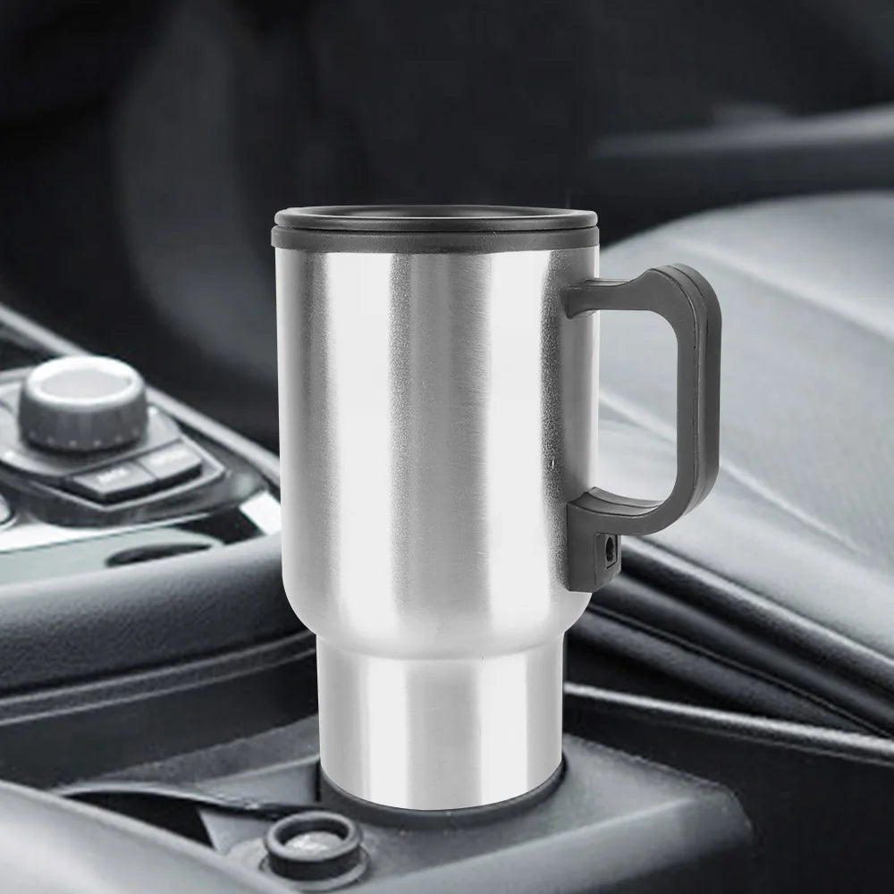 12V 450ml Electric Heating Car Kettle, Stainless Steel Thermal Mug for Travel & Camping
