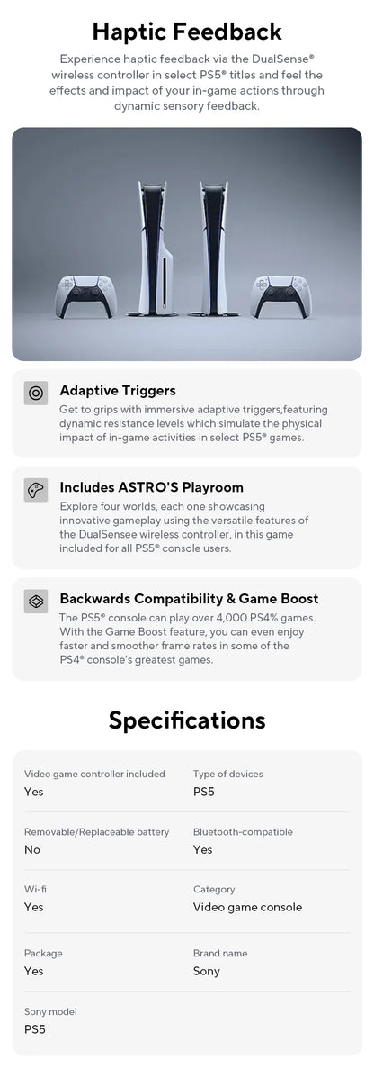 Sony PS5 Slim Console - PlayStation 5 with Ultra High-Speed Performance for PS5 and PC Games