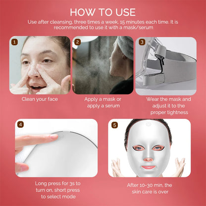 Wireless 7-Color LED Face Beauty Machine - Skin Tightening & Rejuvenation Facial & Neck Mask