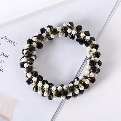 Crystal Pearls Hair Rope Handmade Elastic Beaded Ponytail Holder for Women & Girls Hair Accessories