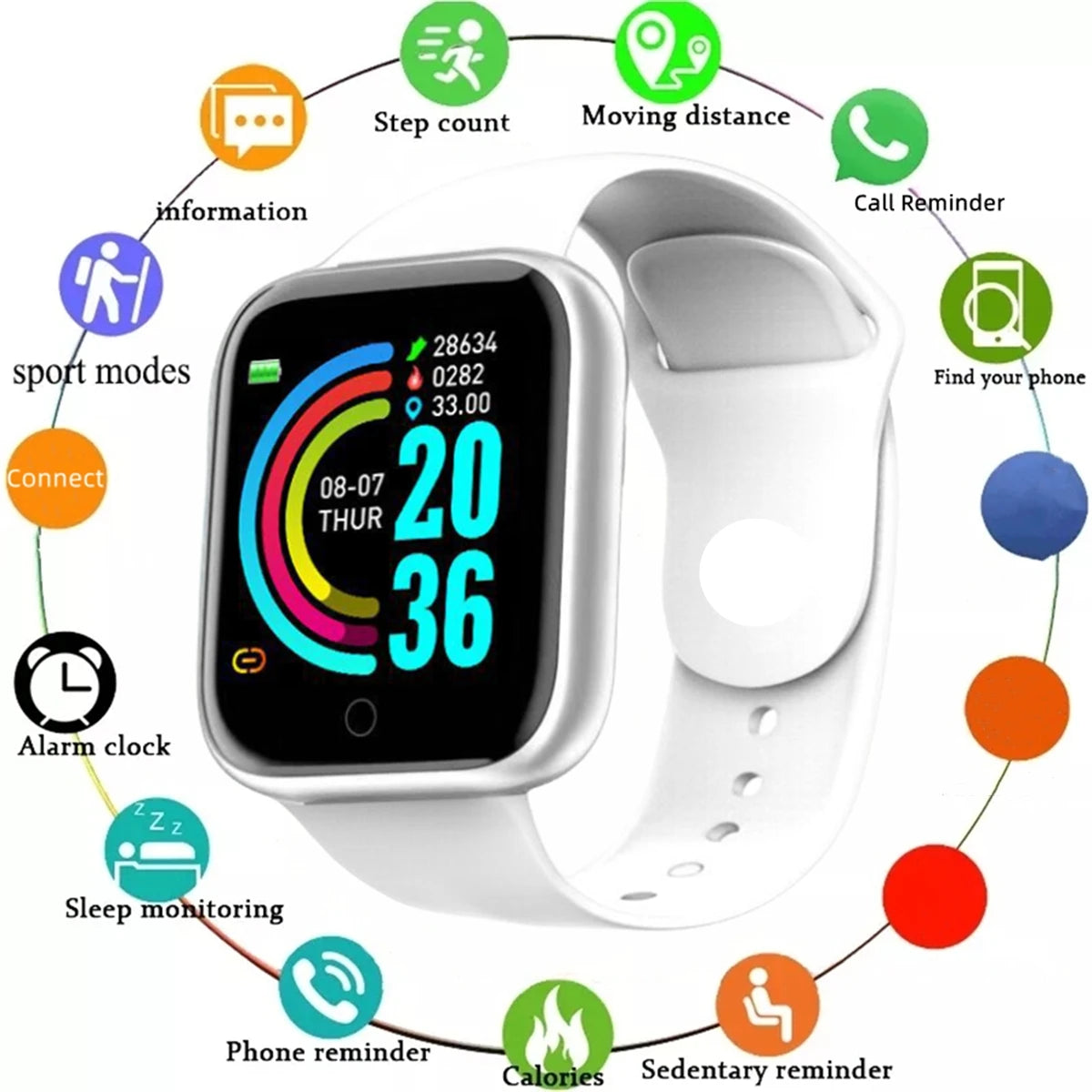 Smartwatch for Men & Women, Fitness Tracker, Message Notifications, Wristwatch with Heart Rate Monitor, Birthday Gift for Android/iOS
