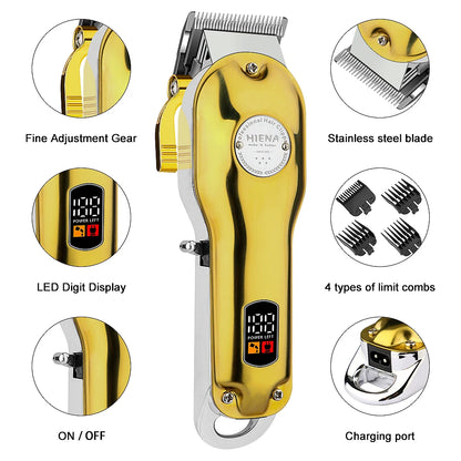 HIENA Professional Barber Hair Clippers Set with Beard Trimmer & Adjustable Steel Blade Hair Cutting Machine