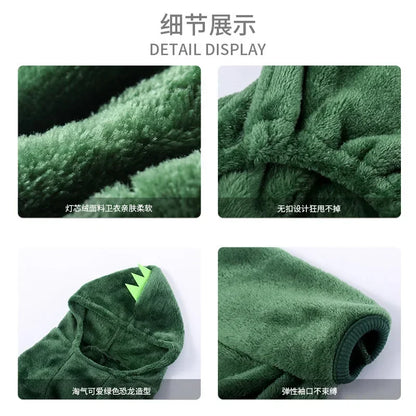 Pet Dinosaur Hooded Coat – Thickened Warm Clothing for Small & Medium Dogs in Autumn/Winter