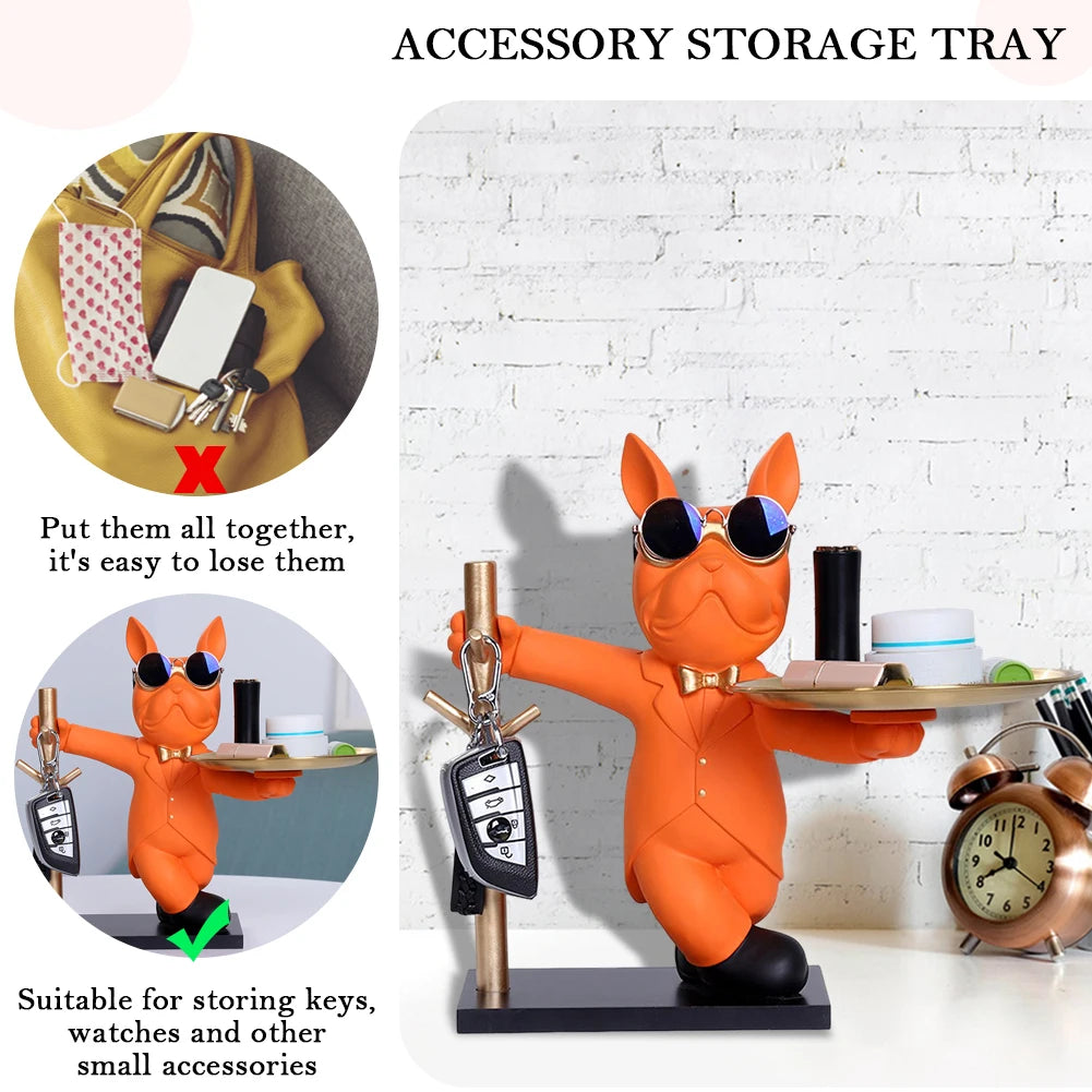 Bulldog Resin Sculpture with Tray - Cool Dog Ornament & Coin Piggy Bank for Table Decoration