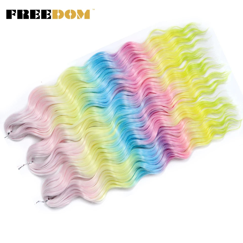 FREEDOM Synthetic Braiding Hair Extensions - 24" Deep Wavy Curly Ombre Rainbow Twist Crochet Hair