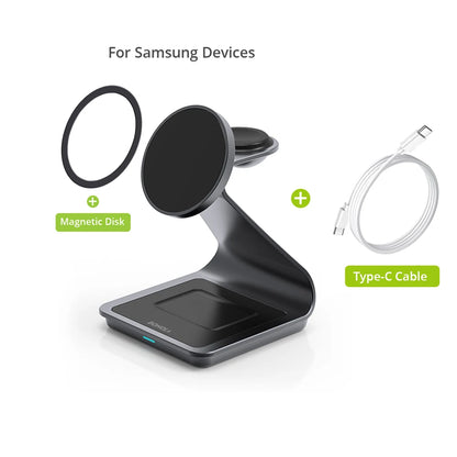 Bonola Magnetic 3-in-1 Wireless Charger Station - 25W Fast Charging Stand for Samsung S24 Ultra/S25, Galaxy Watch 7/6/5 & Earbuds