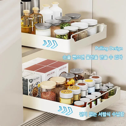 Pull Out Kitchen Storage Shelf with Slide Rails and Spice Organizer Rack