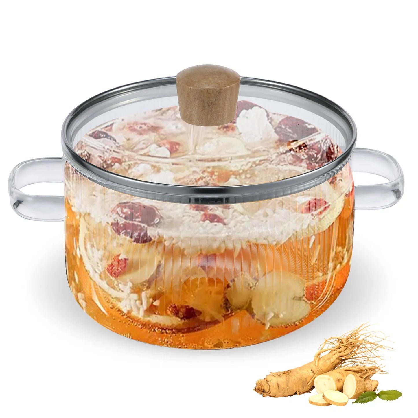 1.6L Glass Saucepan with Lid and Dual Handles, Heat Resistant Soup Pot