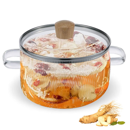 1.6L Glass Saucepan with Lid and Dual Handles, Heat Resistant Soup Pot