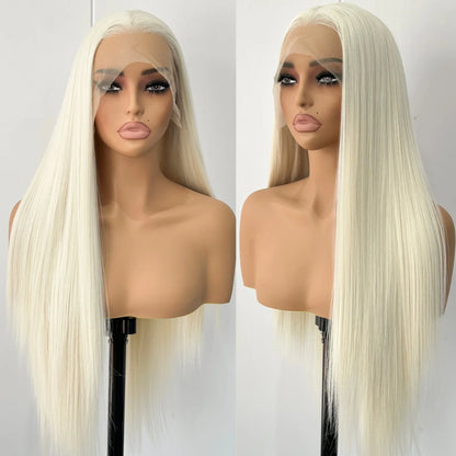 Glueless Straight Blonde Lace Front Synthetic Wig for Women
