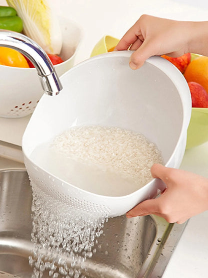 Colander Rice Bowl Drain Basket with Handle for Fruits & Washing Organizer