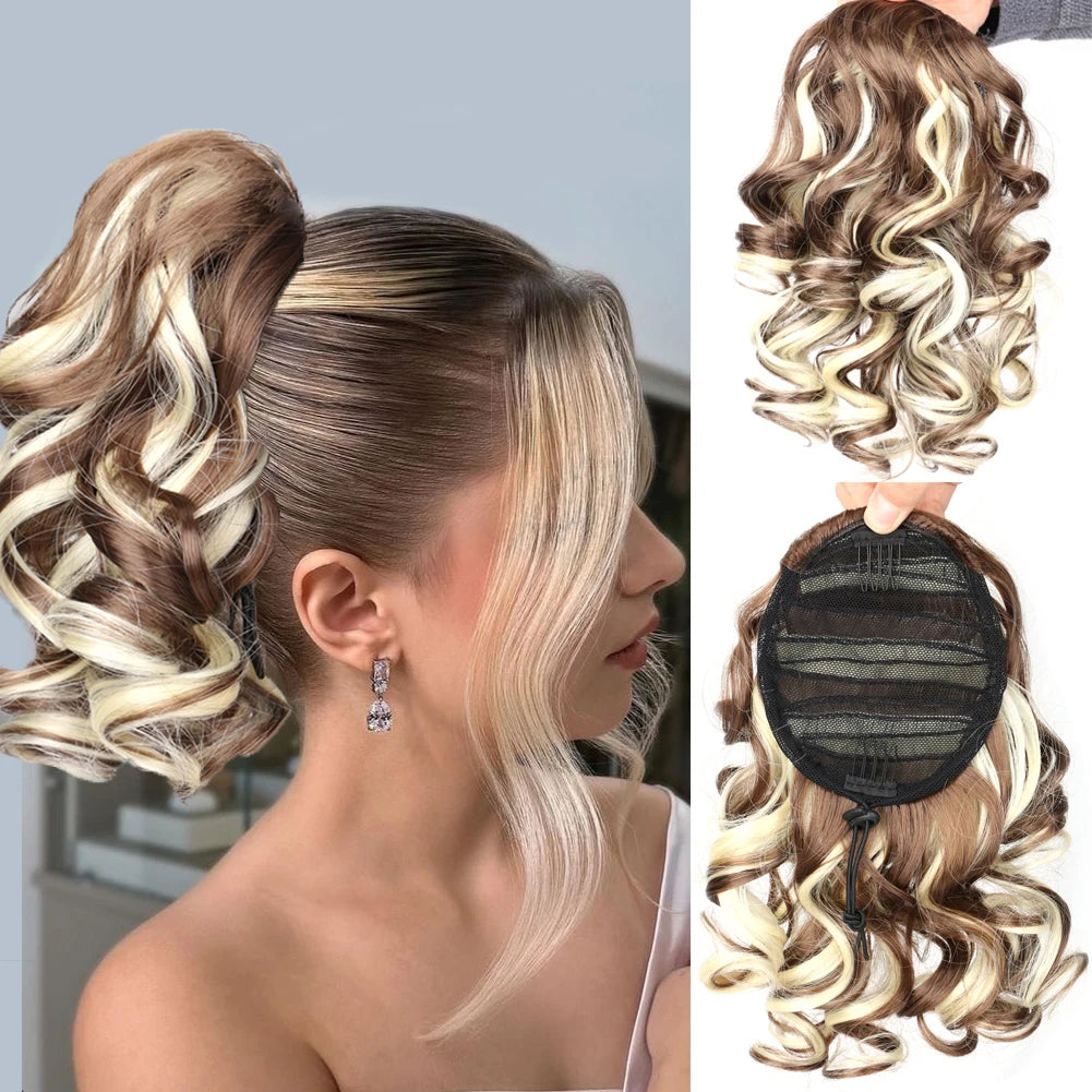 Short Afro Kinky Curly Drawstring Ponytail Synthetic Hairpiece for Women