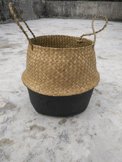 Storage Baskets - Straw Wicker Rattan Hanging Flowerpot, Seagrass Folding Laundry & Garden Plant Basket, Home Decor