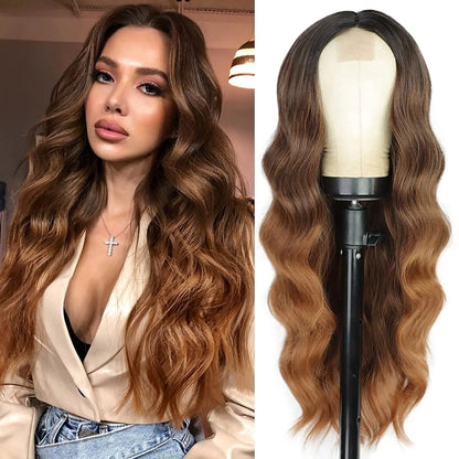 Synthetic Long Lace Ombre Blonde Wavy Wig 26 Inch for Women