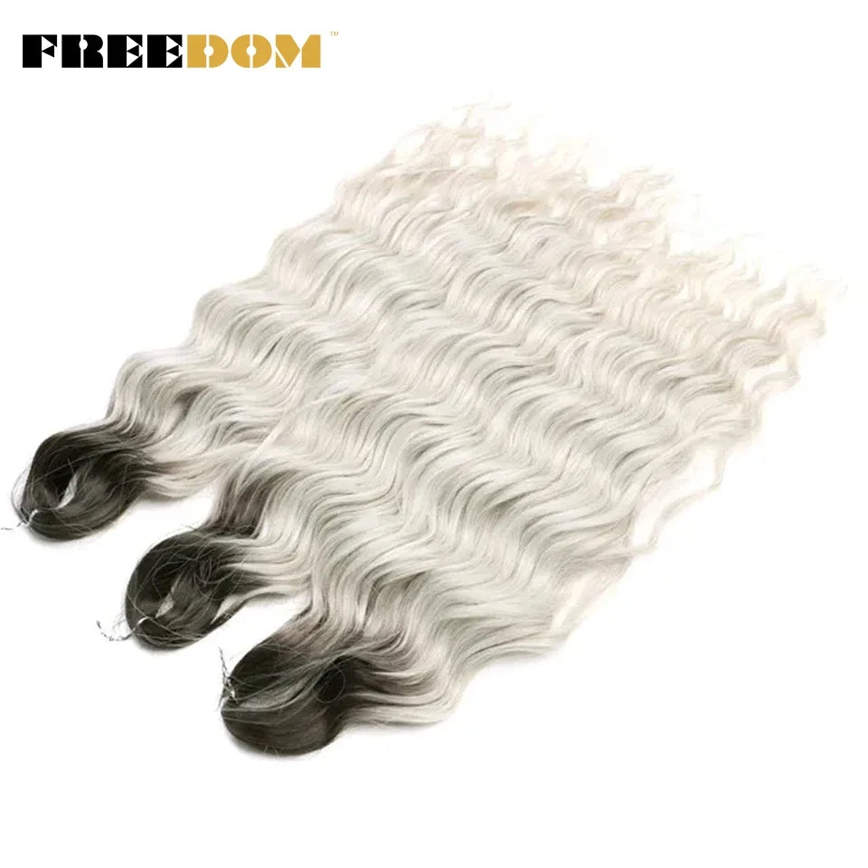 FREEDOM Synthetic Braiding Hair Extensions - 24" Deep Wavy Curly Ombre Rainbow Twist Crochet Hair