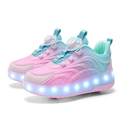 Children's LED Light Roller Skate Shoes for Kids Boys & Girls, USB Charging Luminous Sneakers