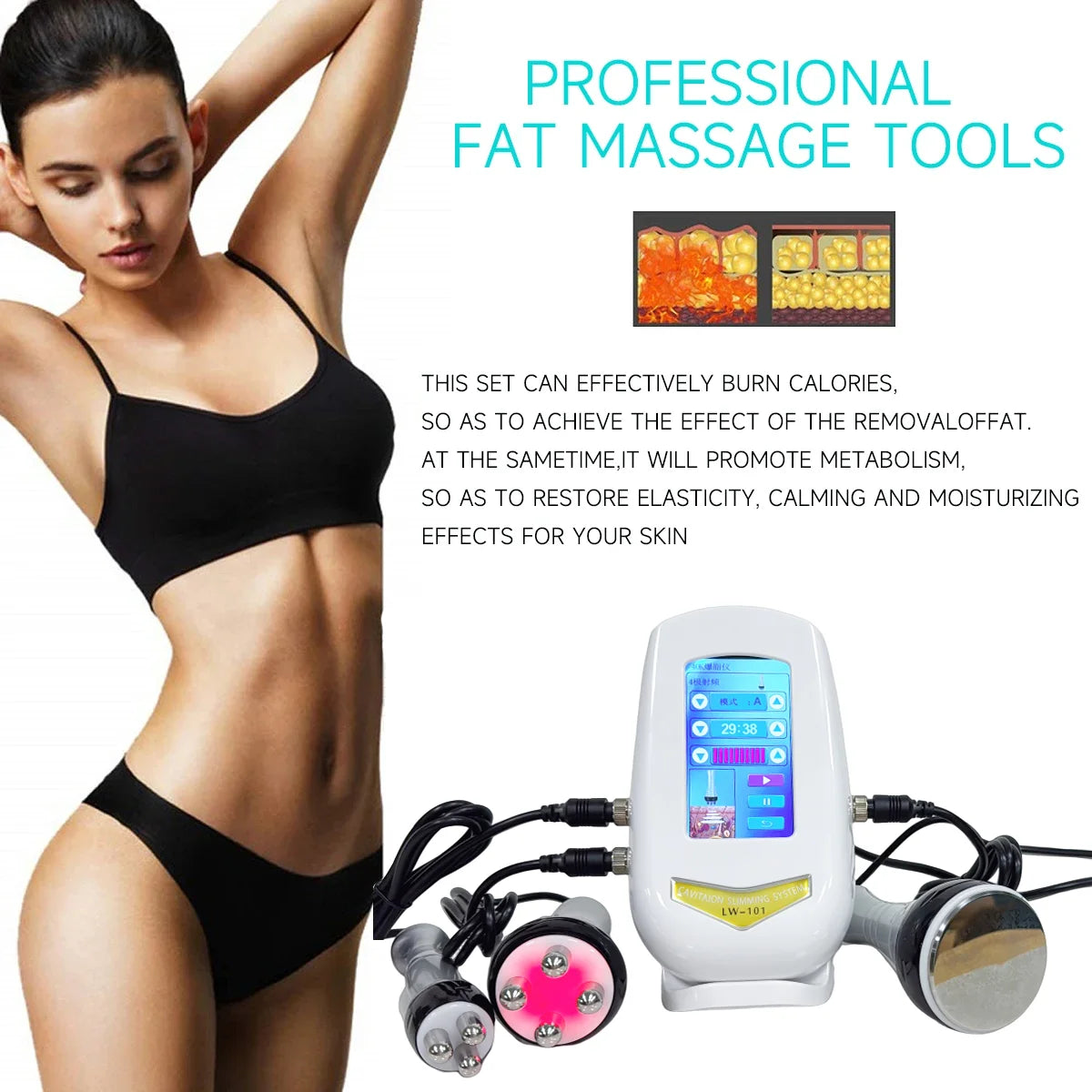 40K 3-in-1 Ultrasonic Body Shaping Instrument - Beauty Massage & Negative Pressure Slimming for Facial Care
