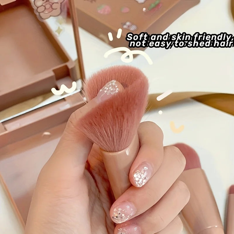 5Pcs Portable Foldable Makeup Brush Set with Mirror - Travel Kit