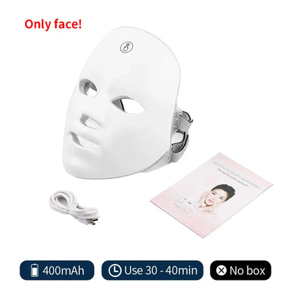 Wireless 7-Color LED Face Beauty Machine - Skin Tightening & Rejuvenation Facial & Neck Mask