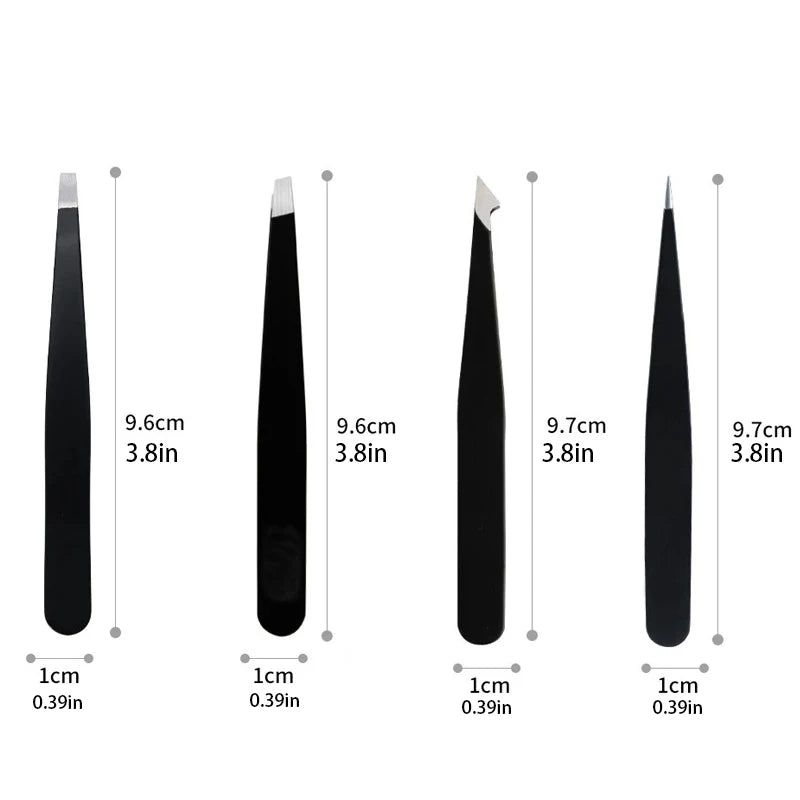 Hair Removal Tweezers Stainless Steel - Pink Slanted & Black Tip for Eyebrows and Face