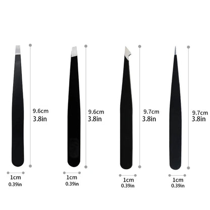 Hair Removal Tweezers Stainless Steel - Pink Slanted & Black Tip for Eyebrows and Face