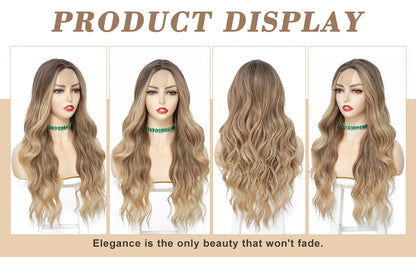 Synthetic Long Lace Ombre Blonde Wavy Wig 26 Inch for Women