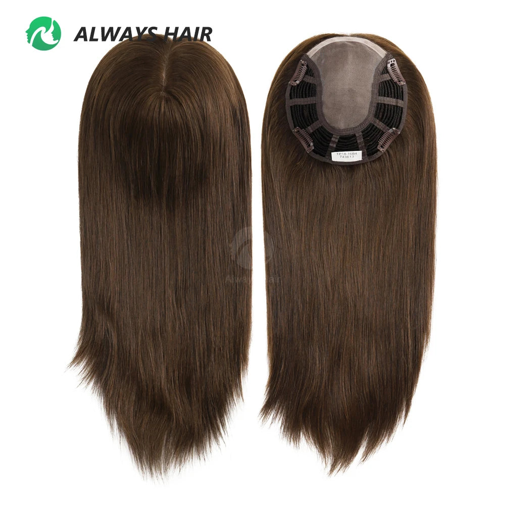 Alwayshair 14"-16" Straight Human Hair Clip-in Topper for Women 120% Density