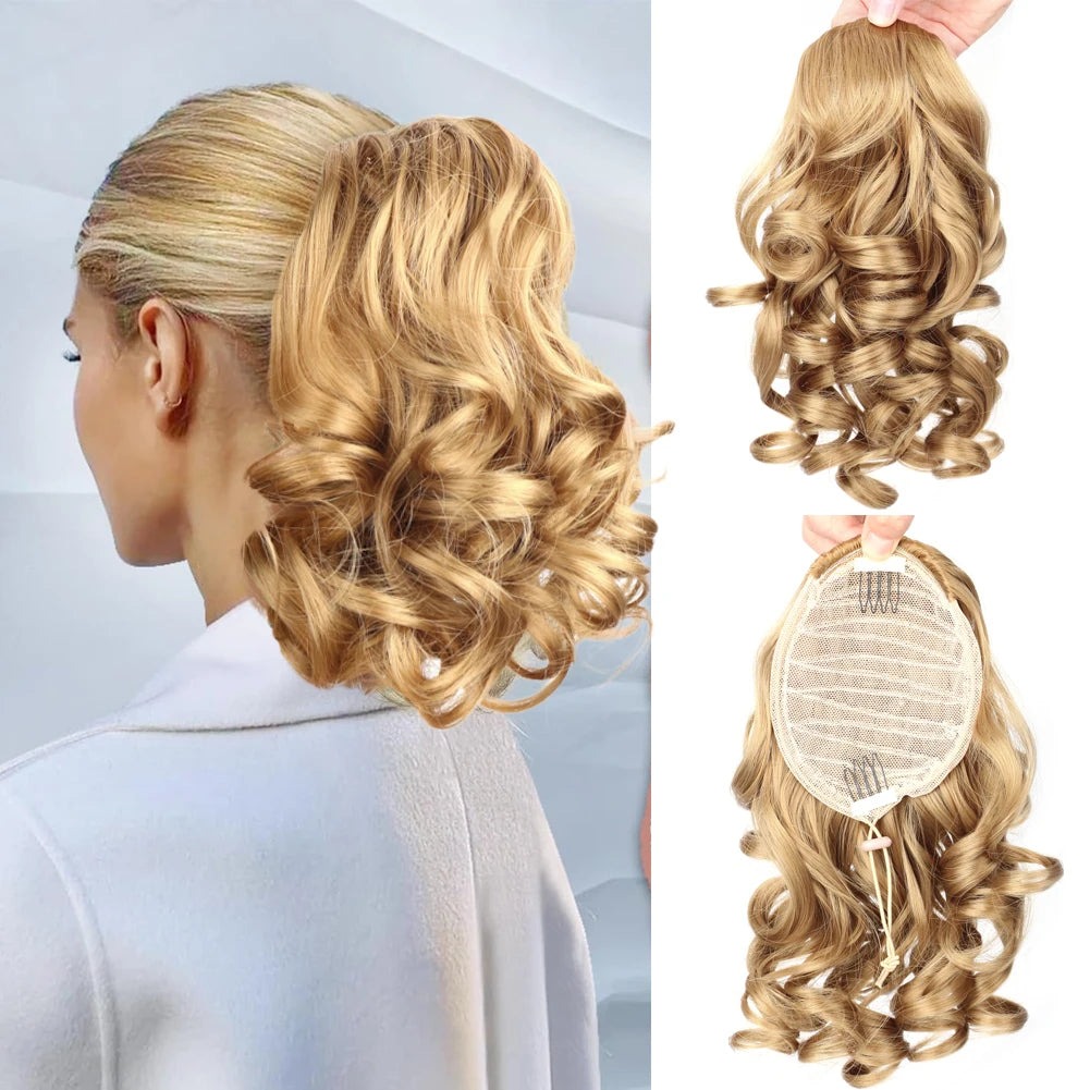 Short Afro Kinky Curly Drawstring Ponytail Synthetic Hairpiece for Women