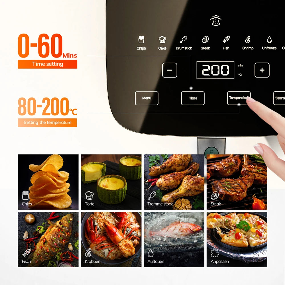 ROUNY 5L Air Fryer, Electric Oilless Cooker with Touch Control & Visible Window