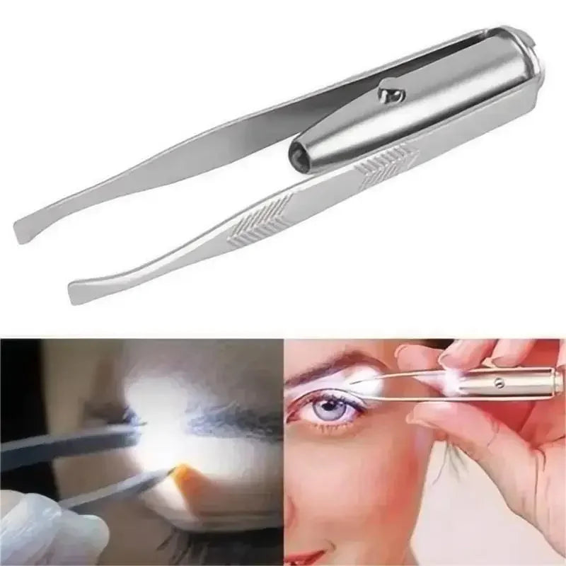 Portable Stainless Steel Eyebrow Tweezer with LED Light – Smart Hair Removal Makeup Tool