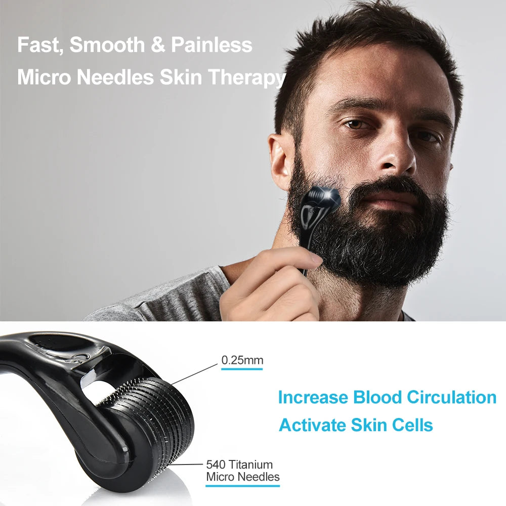 Beard Growth Kit for Men - Essential Oil, Moisturizing Wax, Growth Roller, Comb, and Styling Scissors for Beard Care