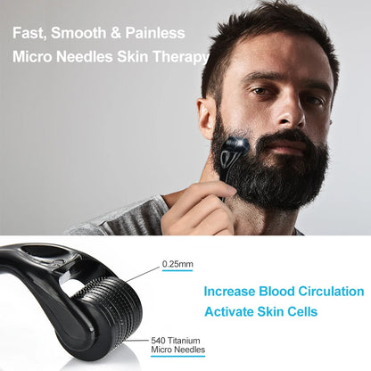 Beard Growth Kit for Men - Essential Oil, Moisturizing Wax, Growth Roller, Comb, and Styling Scissors for Beard Care