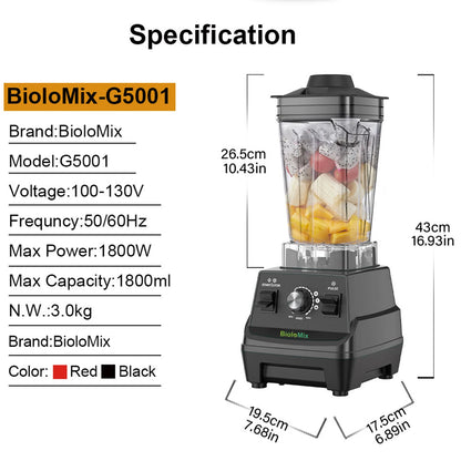 BioloMix Mini Pro 1800W Smoothie Blender with 1.8L & 0.6L Jars, BPA Free