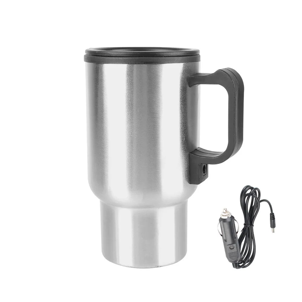 12V 450ml Electric Heating Car Kettle, Stainless Steel Thermal Mug for Travel & Camping