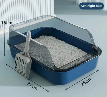 Kitty Sandbox Semi-Enclosed Cat Litter Box – Splashproof Cat Toilet & Cleaning Basin