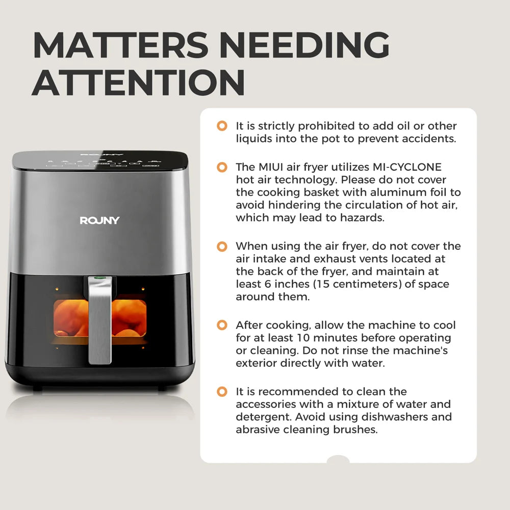 ROUNY 5L Air Fryer, Electric Oilless Cooker with Touch Control & Visible Window