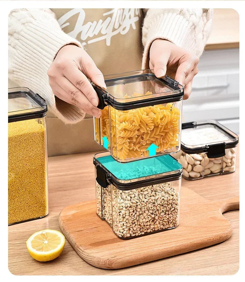 Stackable Plastic Food Storage Containers Set 460-1800ml for Grains, Tea & Snacks