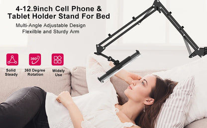Tablet Stand Holder for Bed - Adjustable Rotatable Long Arm Mount for 4-12.9" iPad Pro, Samsung Tab, Xiaomi Pad