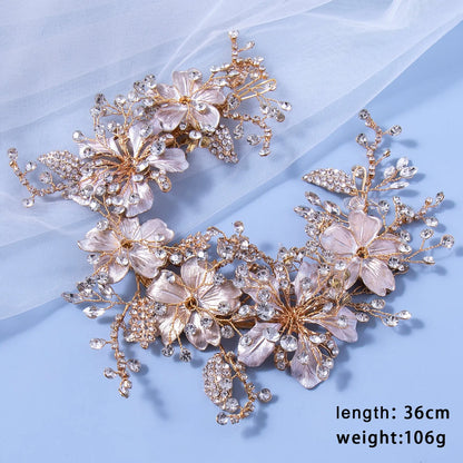 Bridal Hair Accessories - Crystal Pearl Rhinestone Tiara Headband with Leaf Design for Women